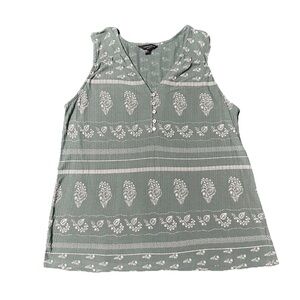 Lucky Brand Sleeveless Women's Split Collar Blouse M Green Bohemian Casual Shirt